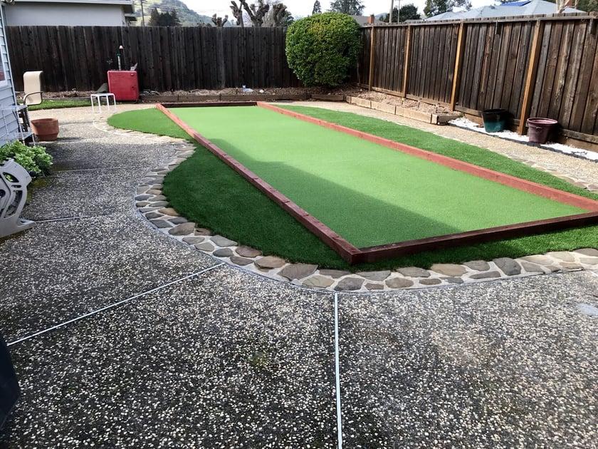 Pool Converted To Bocce Ball Court Made of Synthetic Grass