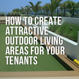 Attractive recreational area with artificial grass for an apartment complex outdoor living space