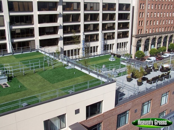 Artificial grass on rooftops